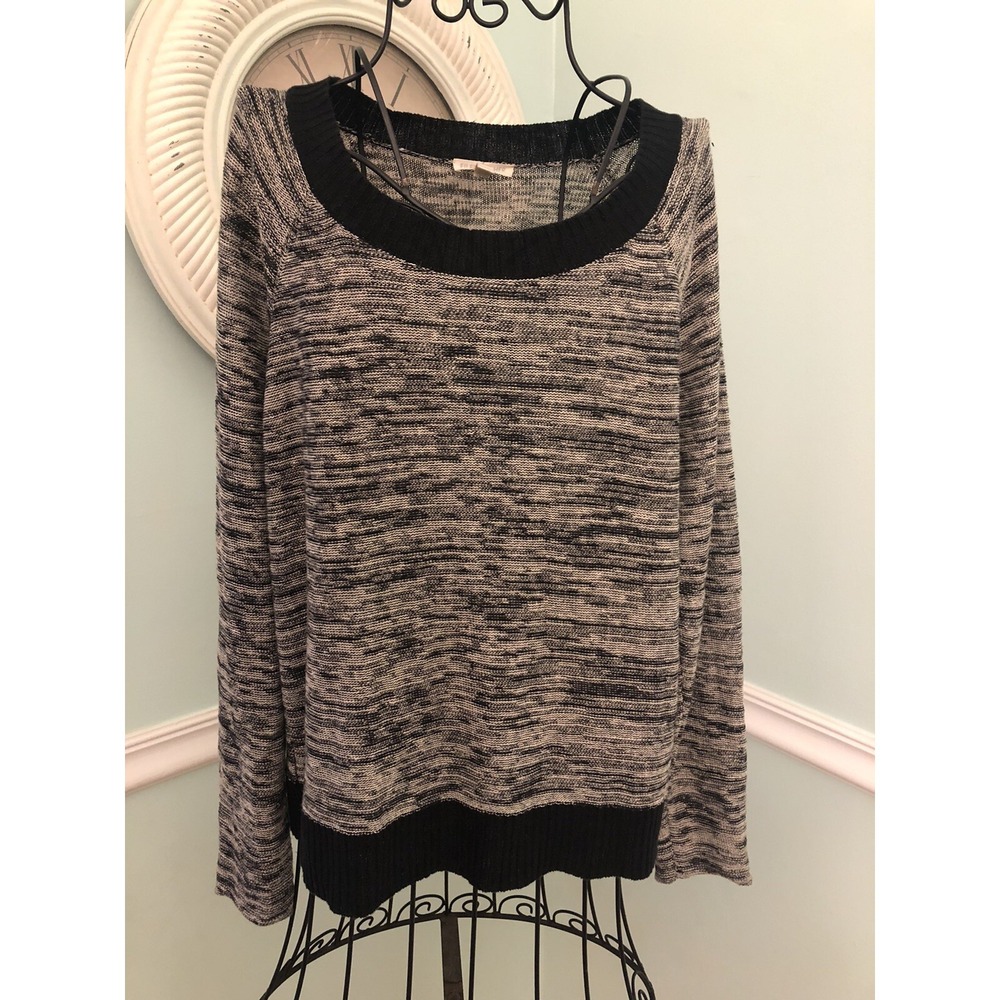 Eileen Fisher M Black Heathered Scoop Boat Neck Sweater Long Sleeve